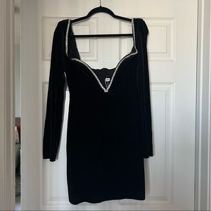 Velvet plunge rhinestone lined dress